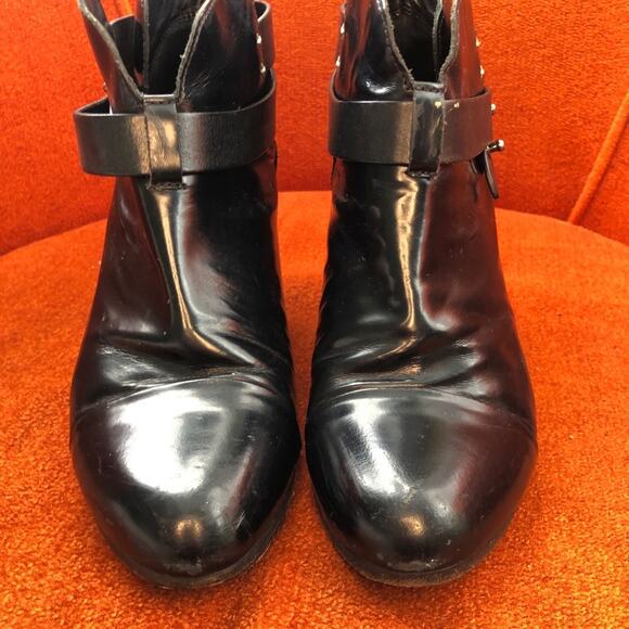 Rag & Bone Harrow Ankle Booties size 7 Black Leather Fancy Studded Heeled - Picture 3 of 13